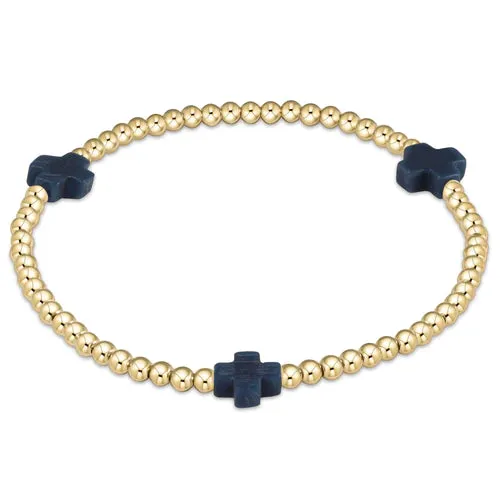 E Newton Signature Cross Gold pattern 3mm Bead Bracelet