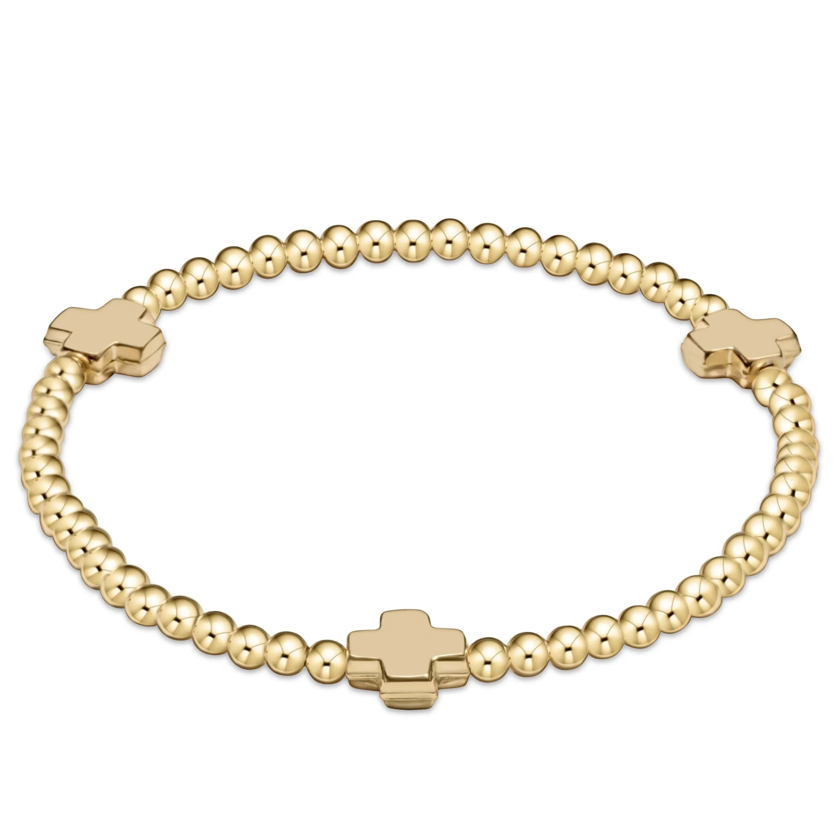 E Newton Signature Cross Gold pattern 3mm Bead Bracelet