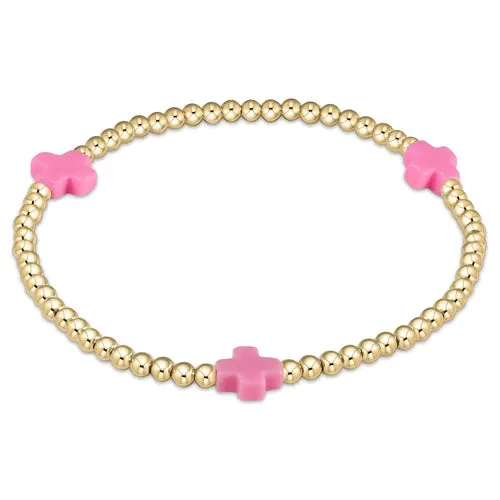 E Newton Signature Cross Gold pattern 3mm Bead Bracelet