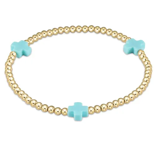 E Newton Signature Cross Gold pattern 3mm Bead Bracelet