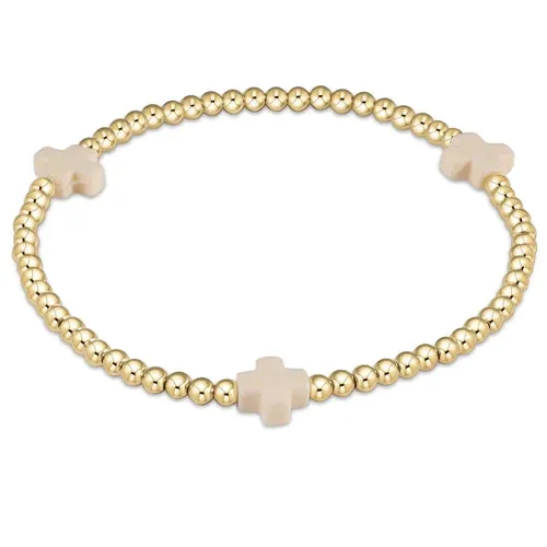 E Newton Signature Cross Gold pattern 3mm Bead Bracelet