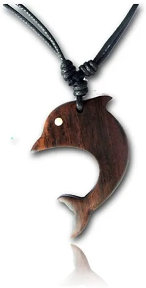 Earth Accessories Adjustable Wood Dolphin Necklace for Women - Dolphins Charm Pendant Necklaces