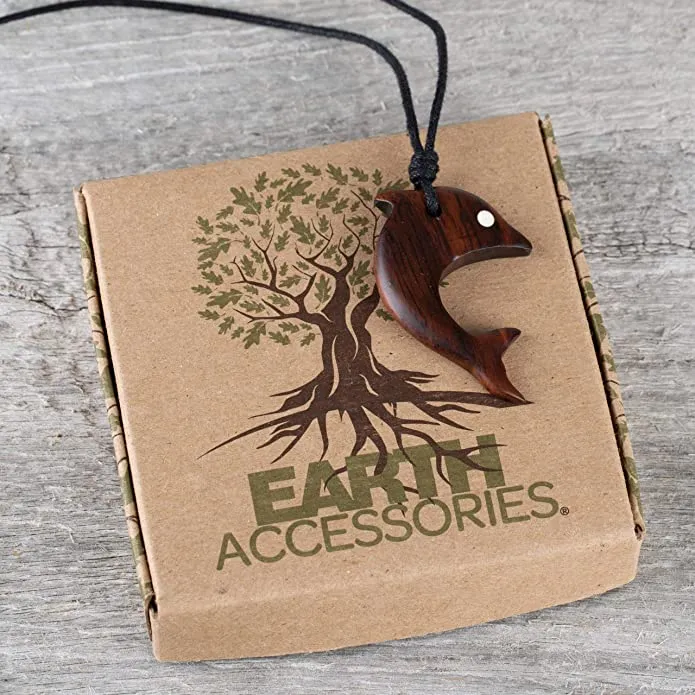 Earth Accessories Adjustable Wood Dolphin Necklace for Women - Dolphins Charm Pendant Necklaces
