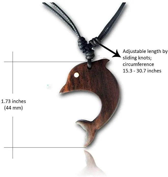 Earth Accessories Adjustable Wood Dolphin Necklace for Women - Dolphins Charm Pendant Necklaces
