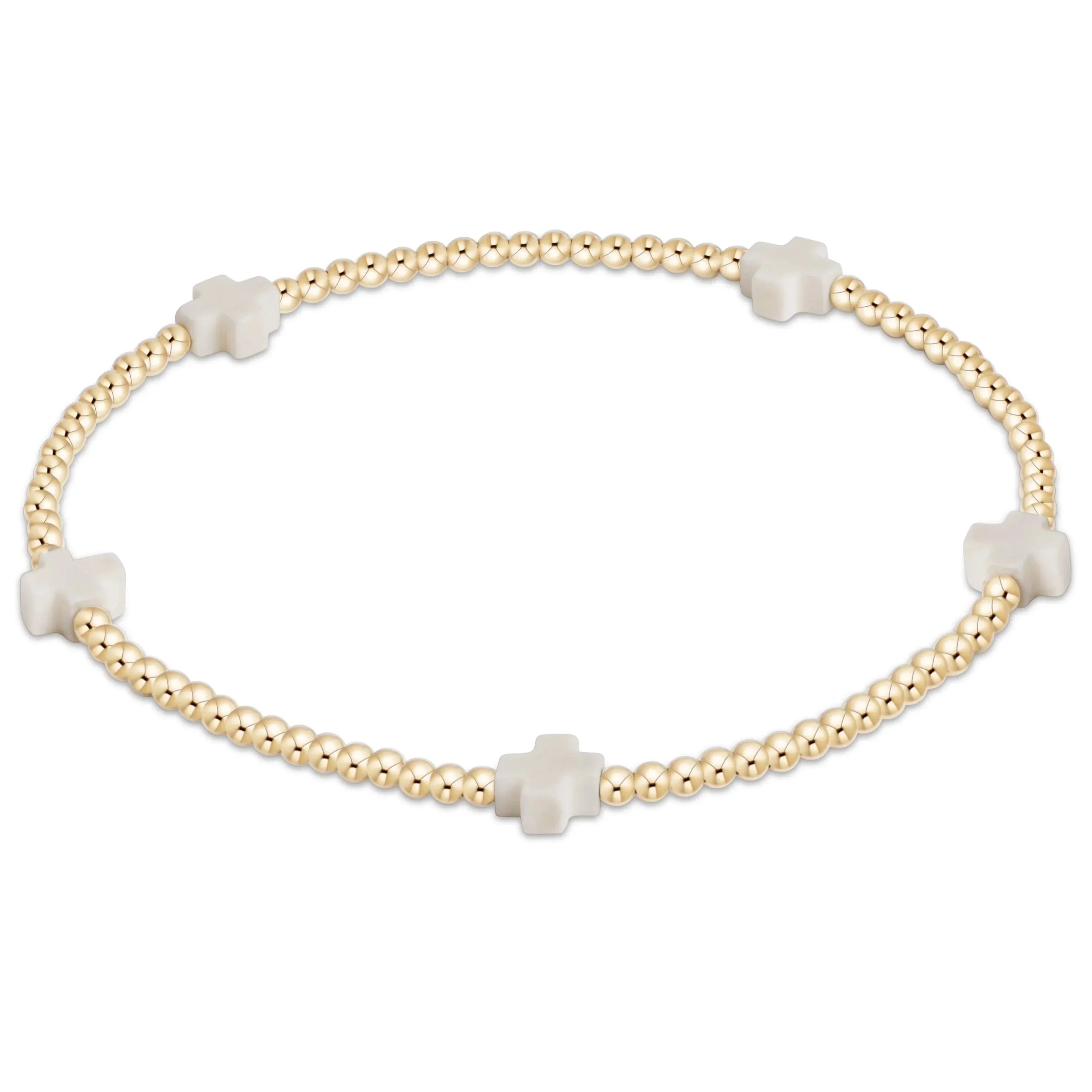 egirl Signature Cross Small Gold 2mm Bead Bracelet Off White