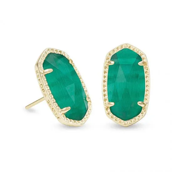 Ellie Earrings Gold Emerald Cats Eye