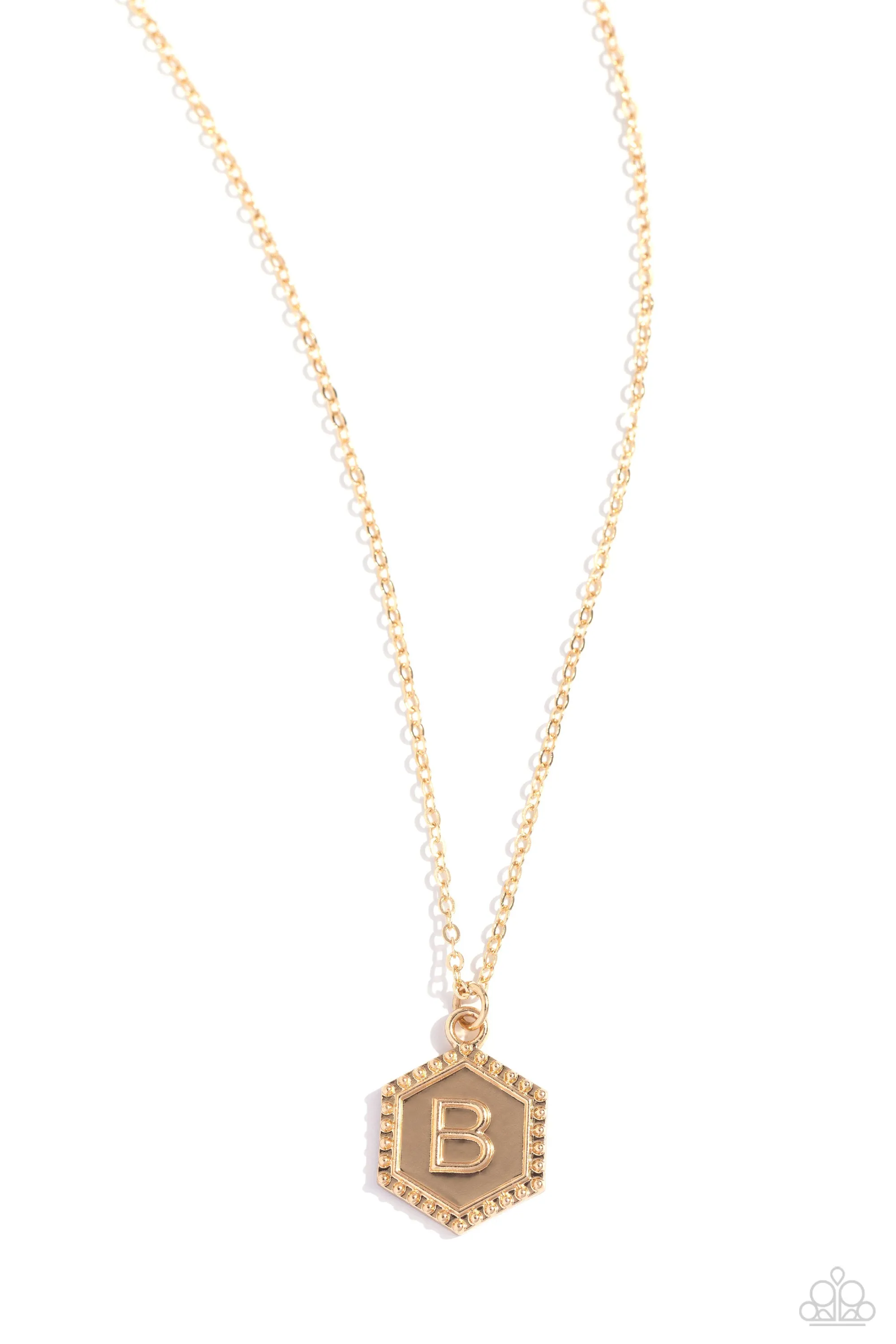 Emblematic Elegance - Gold - B - Initial Pendant Paparazzi Short Necklace