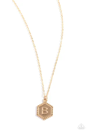 Emblematic Elegance - Gold - B - Initial Pendant Paparazzi Short Necklace