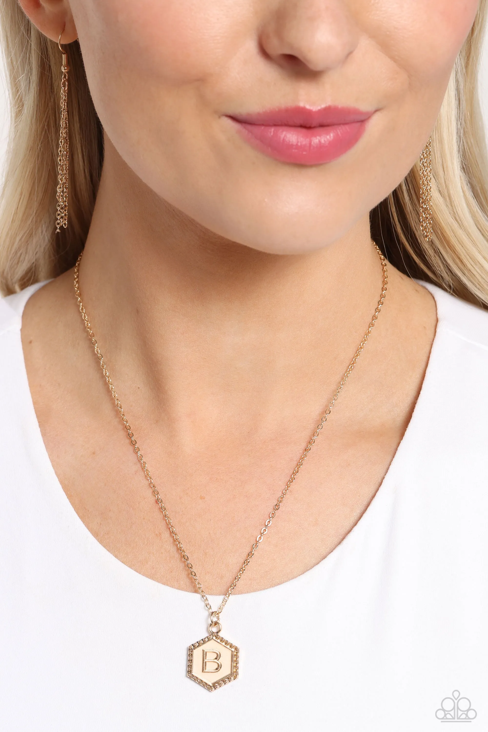 Emblematic Elegance - Gold - B - Initial Pendant Paparazzi Short Necklace