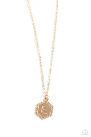 Emblematic Elegance - Gold - E - Initial Pendant Paparazzi Short Necklace
