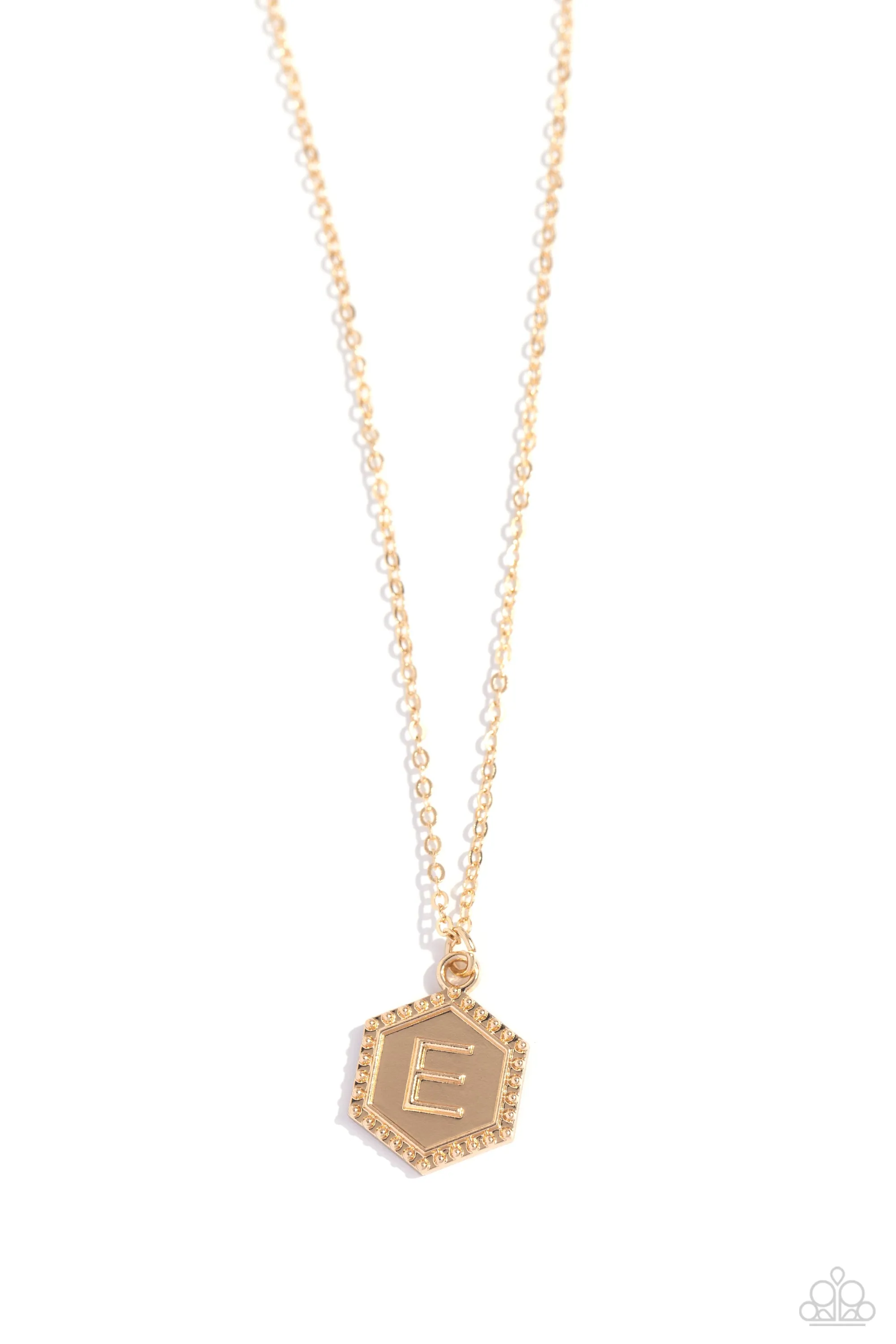 Emblematic Elegance - Gold - E - Initial Pendant Paparazzi Short Necklace