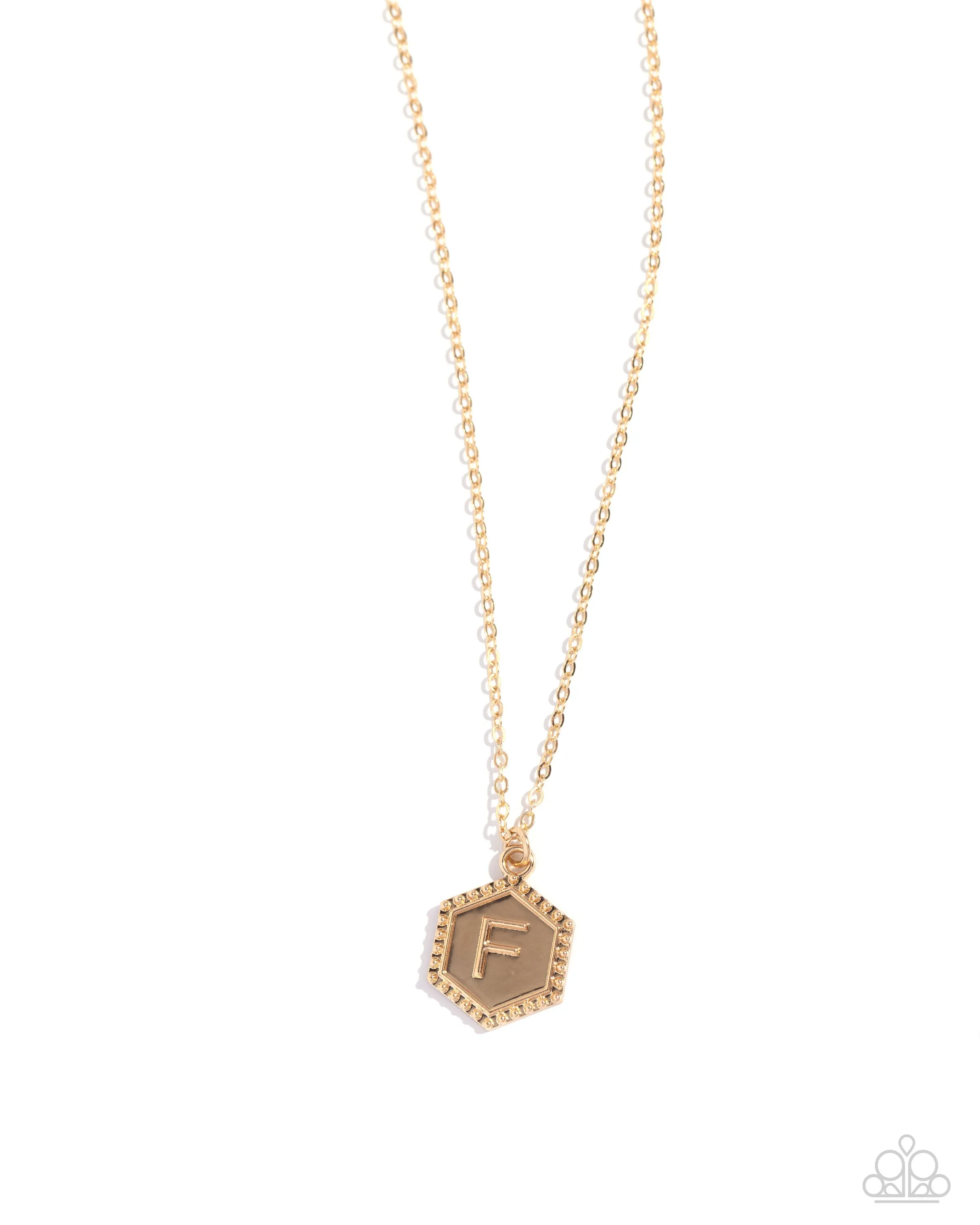 Emblematic Elegance - Gold - F - Initial Pendant Paparazzi Short Necklace