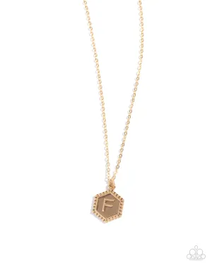 Emblematic Elegance - Gold - F - Initial Pendant Paparazzi Short Necklace
