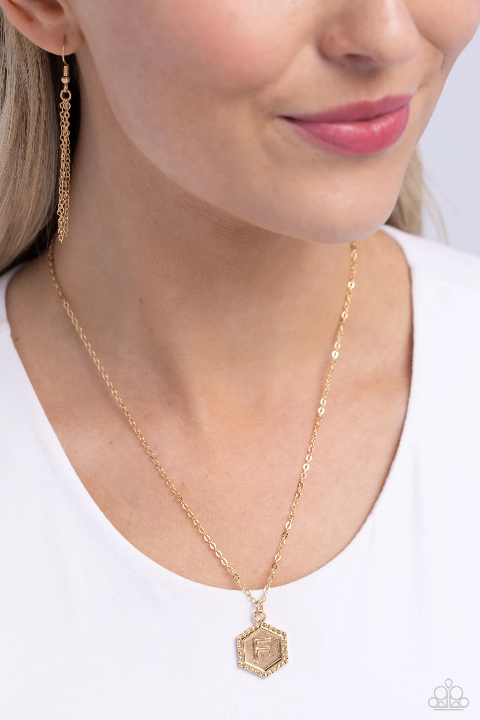 Emblematic Elegance - Gold - F - Initial Pendant Paparazzi Short Necklace