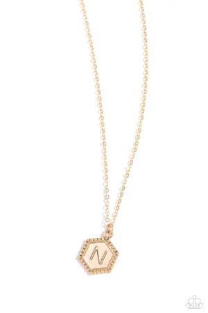 Emblematic Elegance - Gold - N - Initial Pendant Paparazzi Short Necklace