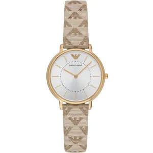 Emporio Armani Classic Brown Leather Strap Silver Dial Quartz Watch for Ladies - AR11009