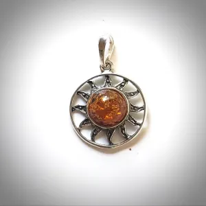 Encircled Amber Silver Sun Small Necklace