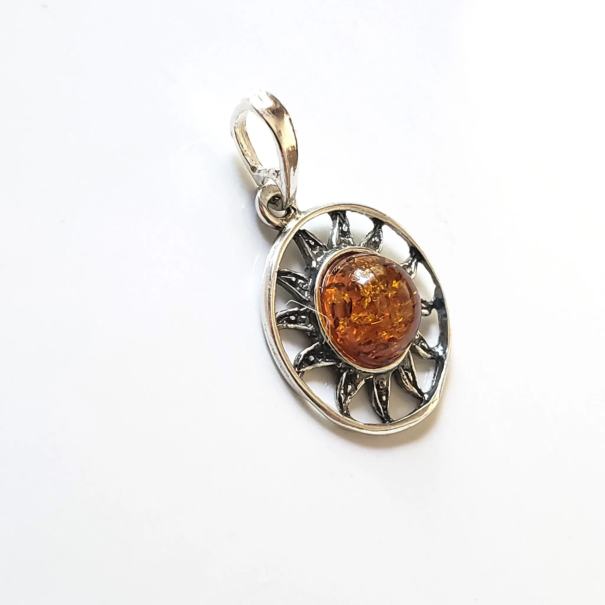 Encircled Amber Silver Sun Small Necklace