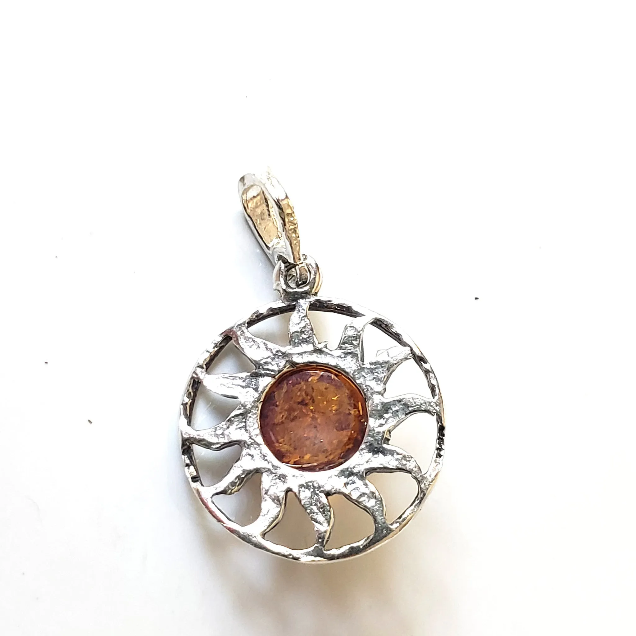 Encircled Amber Silver Sun Small Necklace