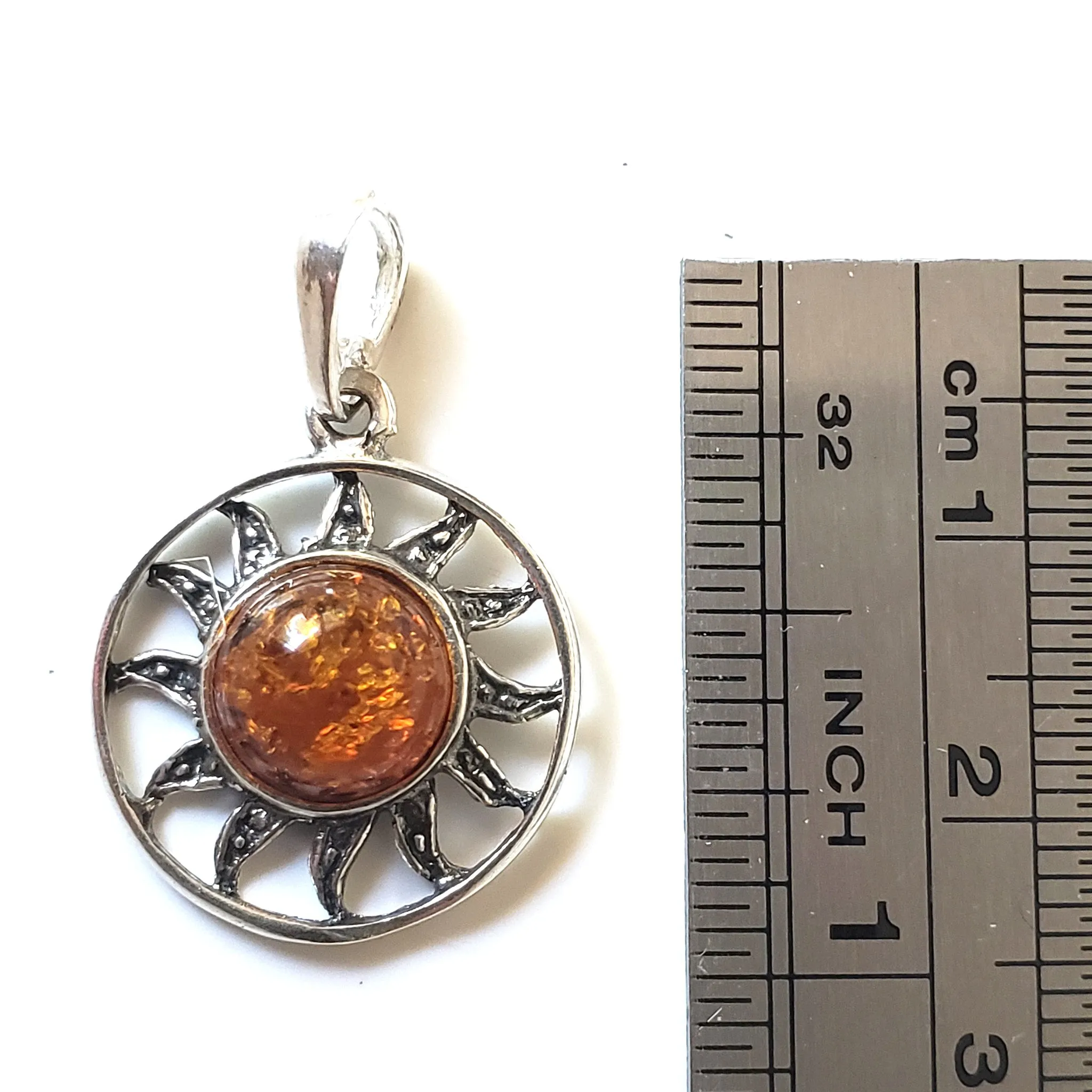 Encircled Amber Silver Sun Small Necklace
