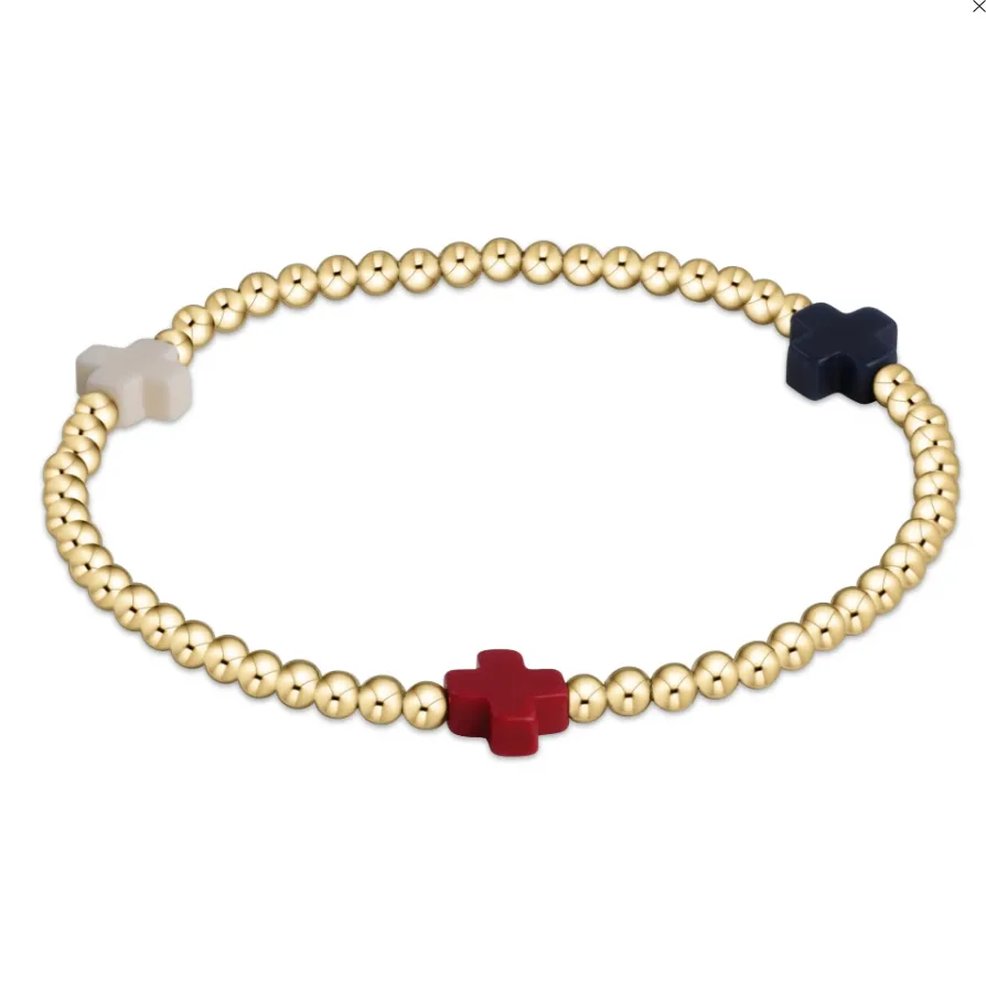 ENewton Signature Cross Gold Pattern 3mm Bead Bracelet - Firecracker