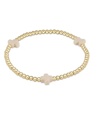 ENewton Signature Cross Gold Pattern 3mm Bead Bracelet - Off White