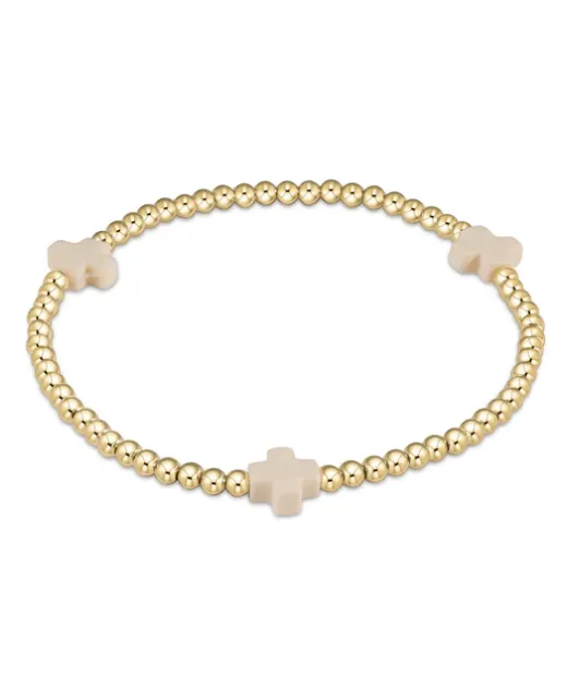 ENewton Signature Cross Gold Pattern 3mm Bead Bracelet - Off White