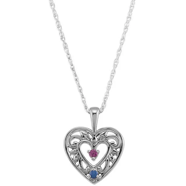 Filigree Heart Mother's Family Birthstone Pendant or Necklace