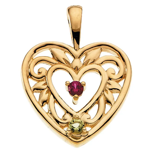 Filigree Heart Mother's Family Birthstone Pendant or Necklace