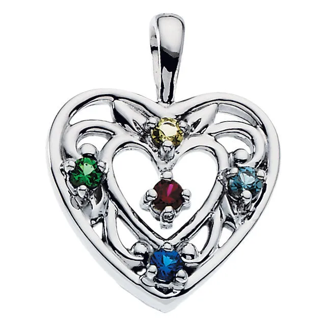 Filigree Heart Mother's Family Birthstone Pendant or Necklace