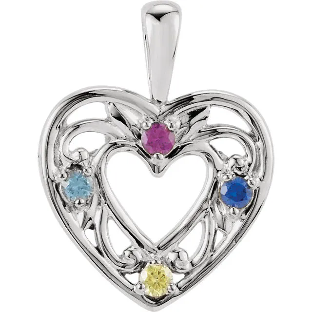 Filigree Heart Mother's Family Birthstone Pendant or Necklace