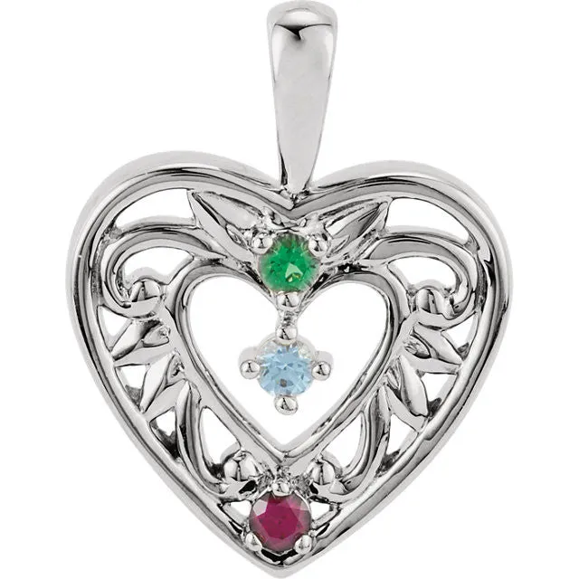 Filigree Heart Mother's Family Birthstone Pendant or Necklace