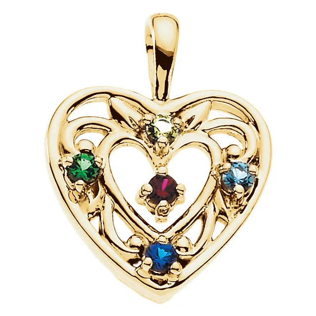 Filigree Heart Mother's Family Birthstone Pendant or Necklace
