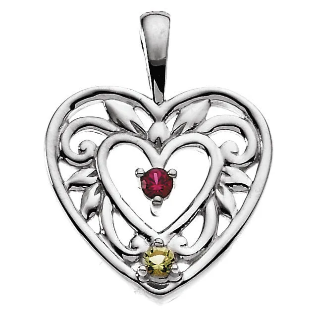 Filigree Heart Mother's Family Birthstone Pendant or Necklace