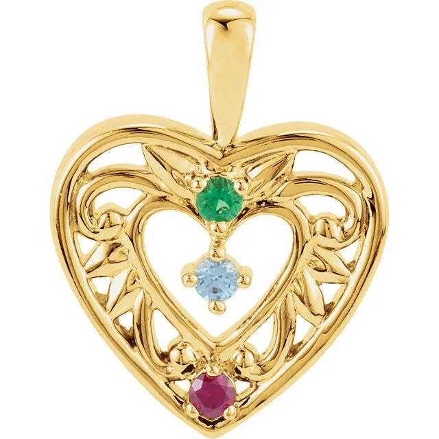 Filigree Heart Mother's Family Birthstone Pendant or Necklace