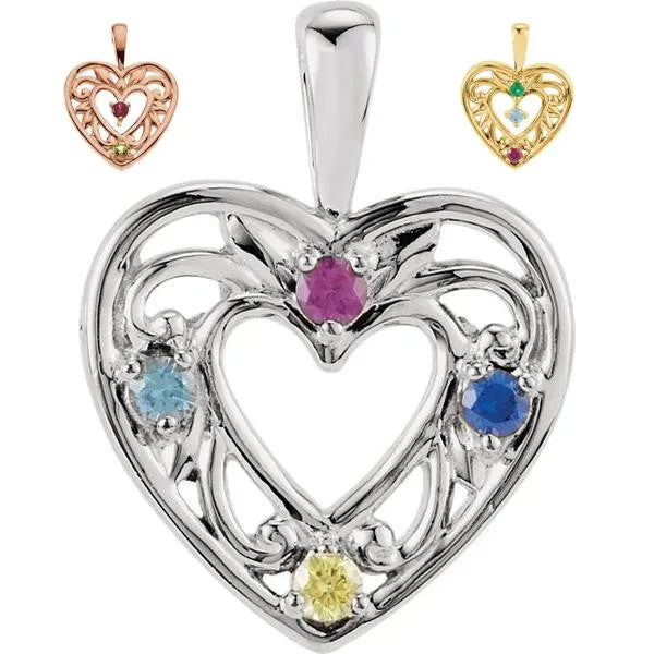 Filigree Heart Mother's Family Birthstone Pendant or Necklace