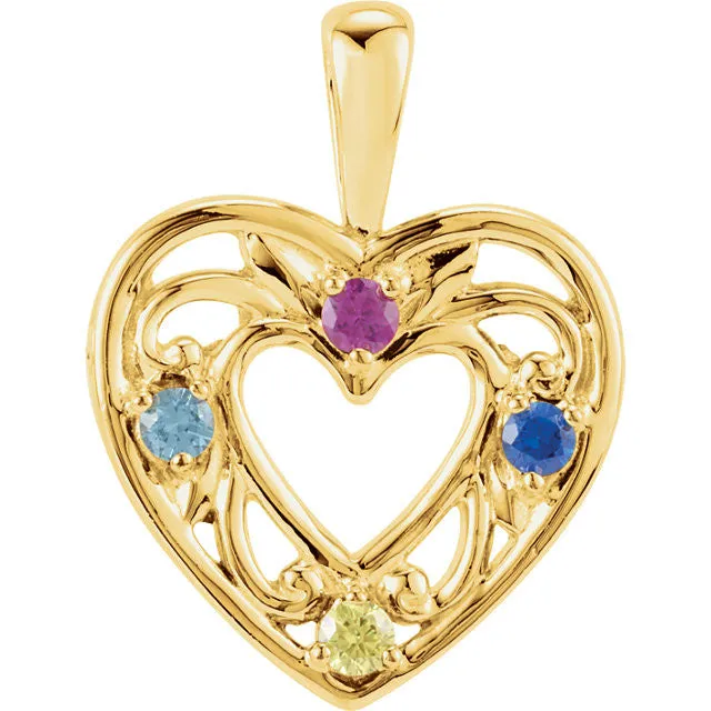 Filigree Heart Mother's Family Birthstone Pendant or Necklace