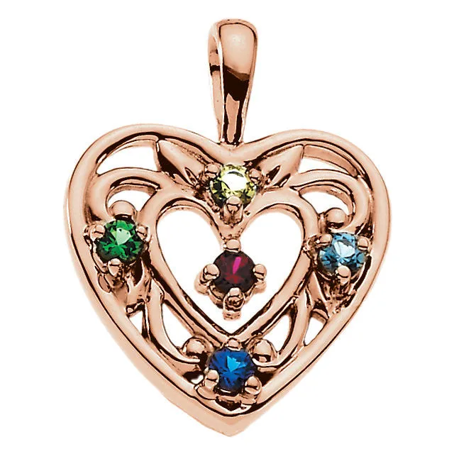 Filigree Heart Mother's Family Birthstone Pendant or Necklace