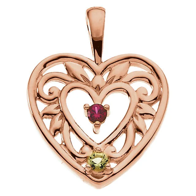 Filigree Heart Mother's Family Birthstone Pendant or Necklace