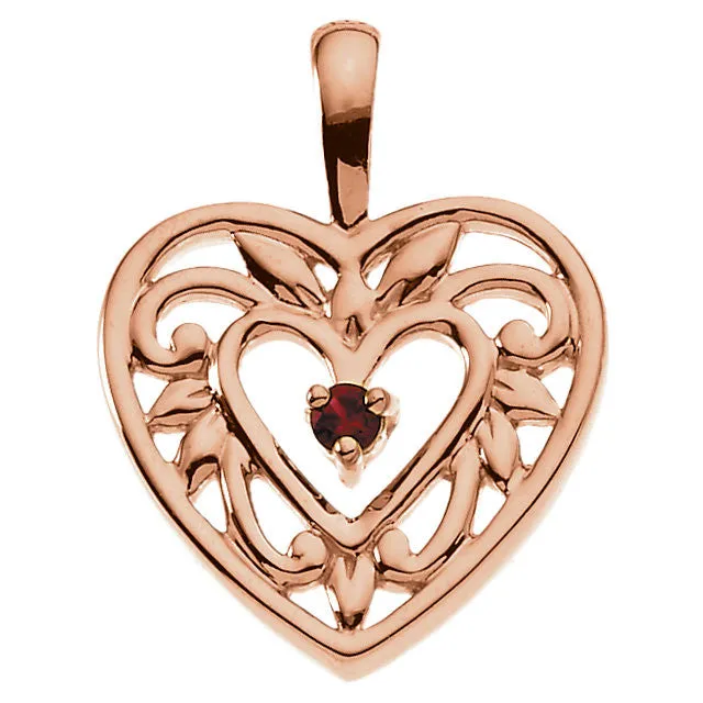 Filigree Heart Mother's Family Birthstone Pendant or Necklace