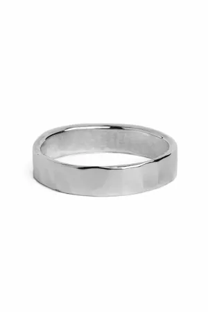 Flat Sterling Silver Textured Wedding Ring 4mm