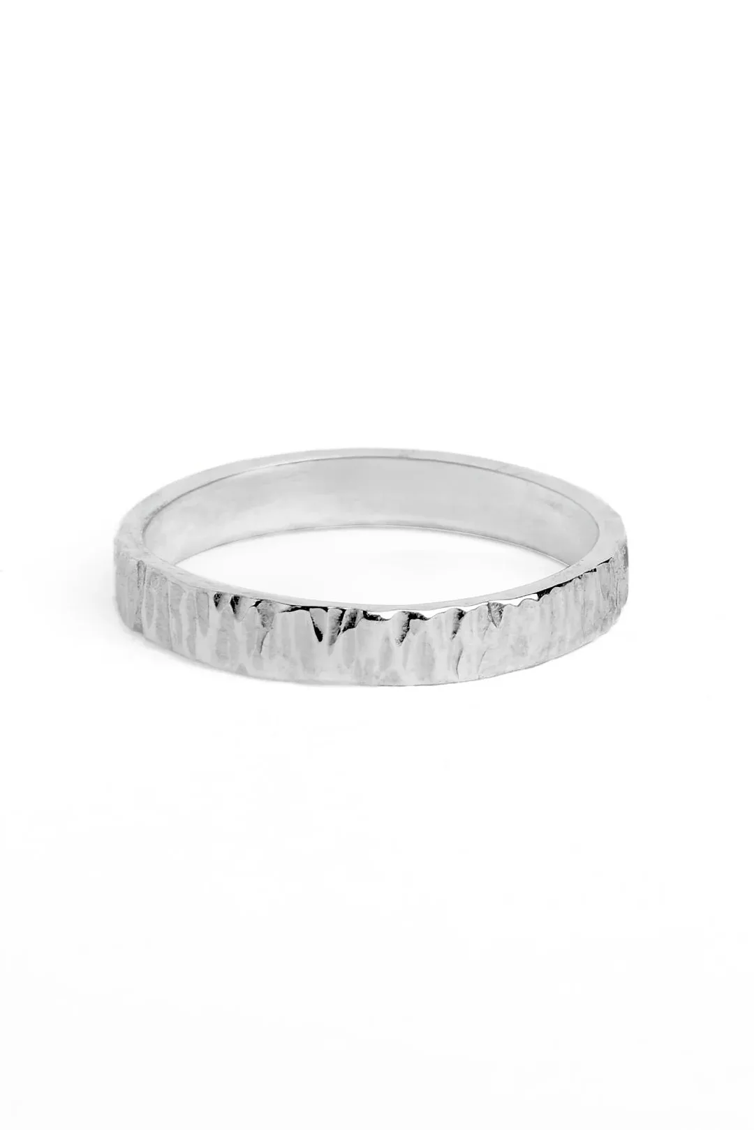 Flat Sterling Silver Textured Wedding Ring 5mm