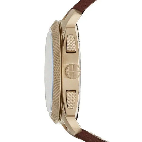 Fossil Machine Brown Leather Strap Blue Dial Chronograph Quartz Watch for Gents - FS5159