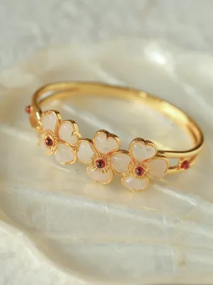 Four-leaf Clover Bangle Bracelets With White Crystal