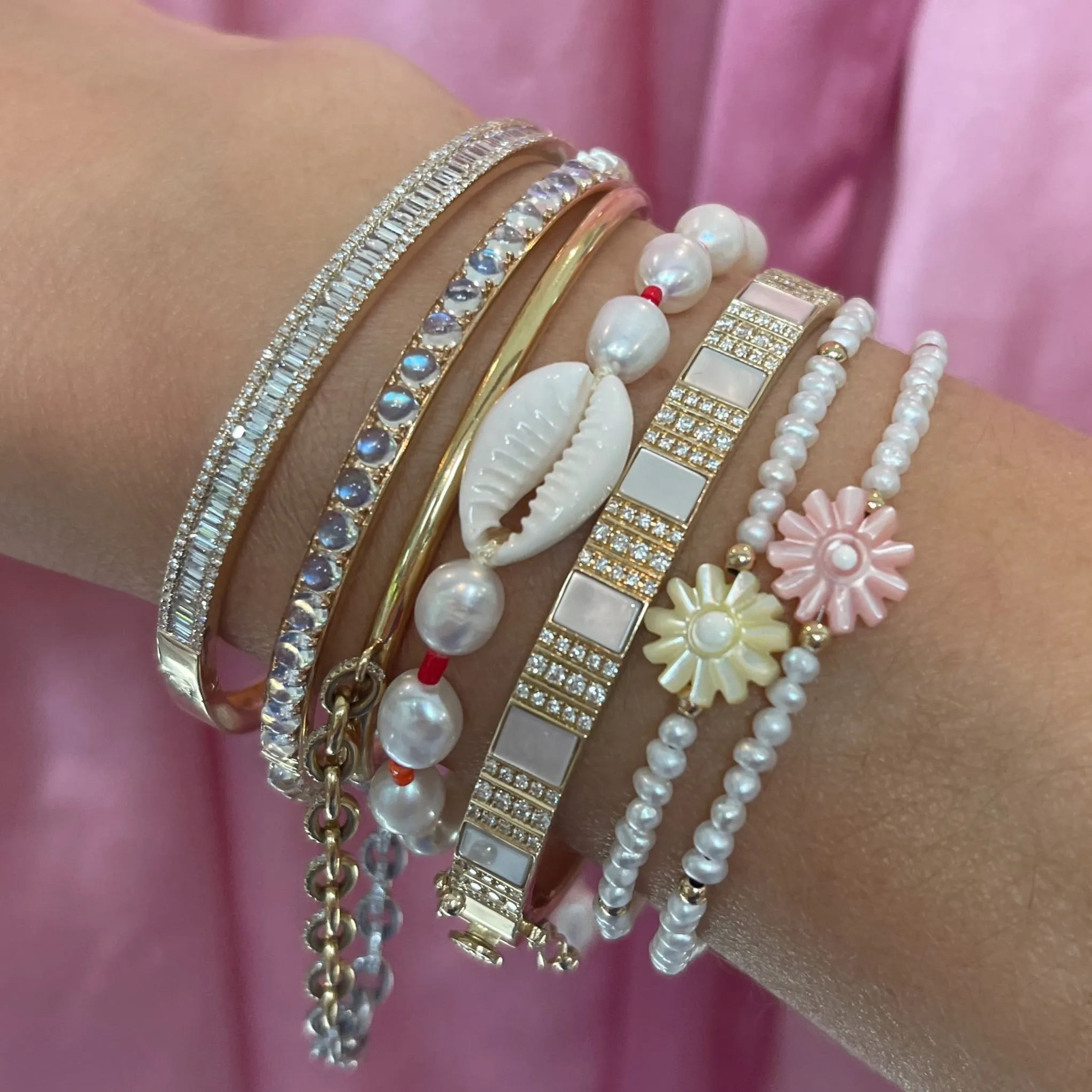 Fresh Water Pearl and Shell Rainbow Beaded Bracelet
