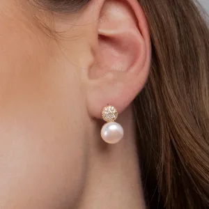 Freshwater Pearl Pave Round Stud Earrings - 18K Gold Vermeil