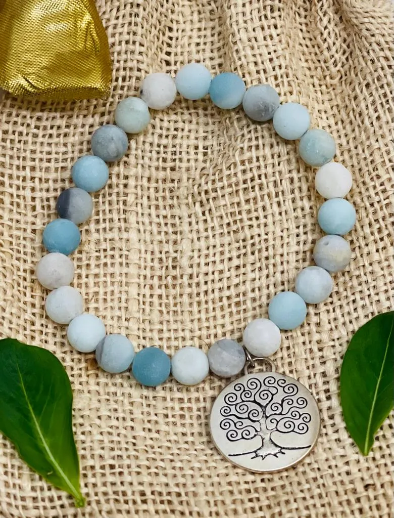 Frosted Gemstone Tree of Life Bracelet