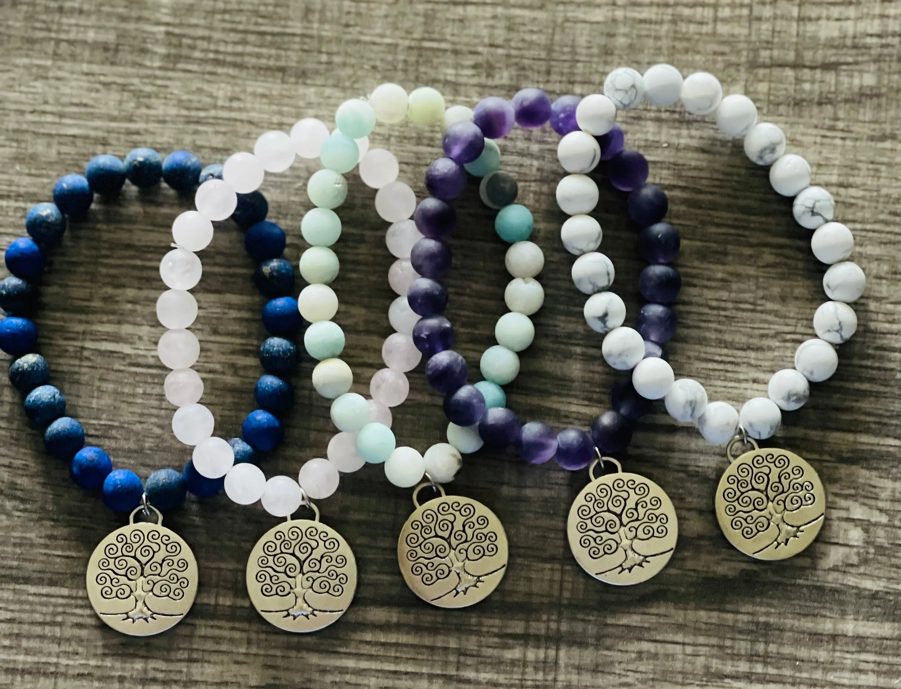 Frosted Gemstone Tree of Life Bracelet