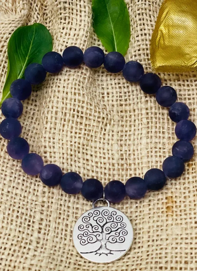Frosted Gemstone Tree of Life Bracelet