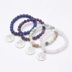 Frosted Gemstone Tree of Life Bracelet